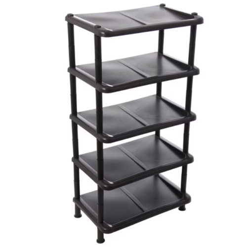 Etajera din plastic pentru pantofi cu 5 niveluri, JHT, Dimensiune 48x30x79 cm, Negru