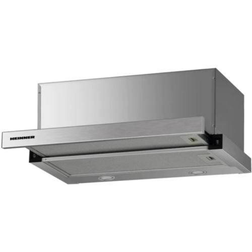 Hota incorporabila telescopica Heinner HTCH-F660IX, Putere de absorbtie 611.79 m3/h, 1 motor, Iluminare LED, 59.5 cm, Inox