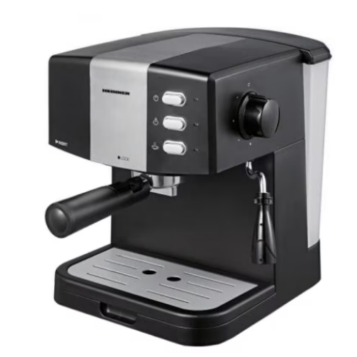 Espressor manual Heinner HEM-850BKSL, 850 W, 1.5 L, 15 bar, filtru dublu din inox, Negru/Argintiu
