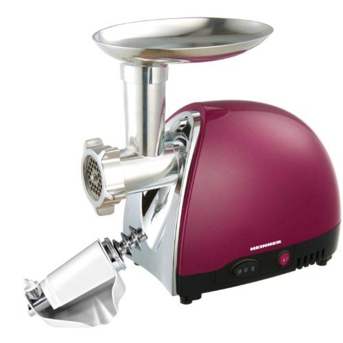 Masina de tocat Heinner MG1500TA-BG, 1600 W, Accesoriu pentru rosii si carnati, Cutit inox, Visiniu sidefat