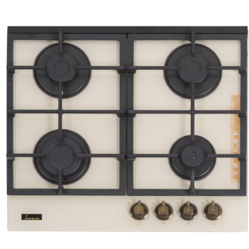 Plita incorporabila Fram FBH-S4IWF-GRBG, Gaz, 4 arzatoare, Aprindere electrica, Gratar fonta, Duze GPL incluse, 60 cm, Sticla bej