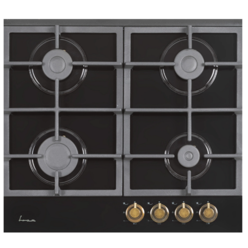 Plita incorporabila Fram FBH-S4IWF-GRBK, Gaz, 4 arzatoare, Aprindere electrica, Gratar fonta, Duze GPL incluse, 60 cm, Sticla neagra