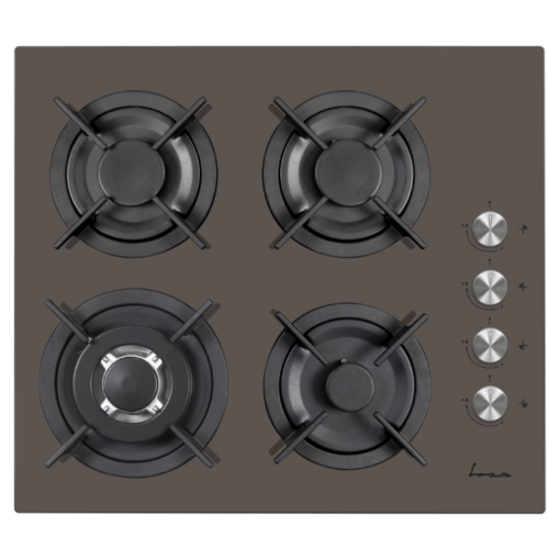 Plita incorporabila Fram FBH-V4IWF-GMK, Gaz, 4 Arzatoare, WOK, Gratar fonta, Aprindere electrica, Dsipozitiv de siguranta, 60 cm, Sticla cafeniu
