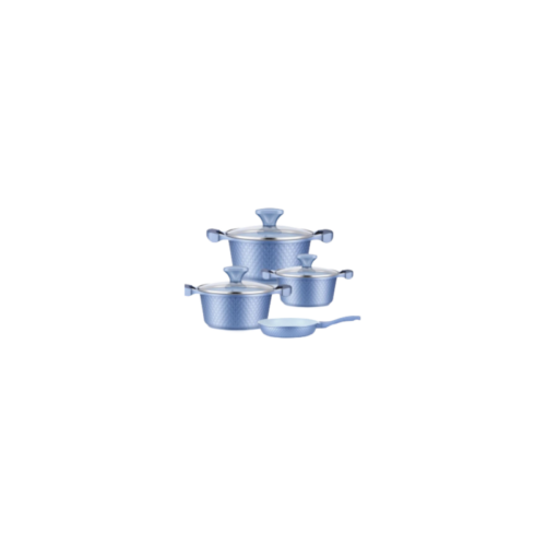Set Oale și Tigaie Premium 7 Piese din Aluminiu Turnat, Strat Antiaderent, Compatibil cu Inducție, Albastru
