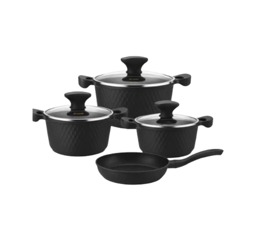 Set Oale și Tigaie Premium 7 Piese din Aluminiu Turnat, Strat Antiaderent, Compatibil cu Inducție, Negru
